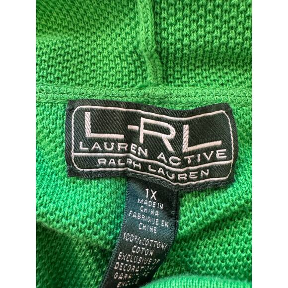 NEW LAUREN ACTIVE RALPH LAUREN Green White Striped Pullover Hoodie Plus Size 1X - Picture 5 of 7